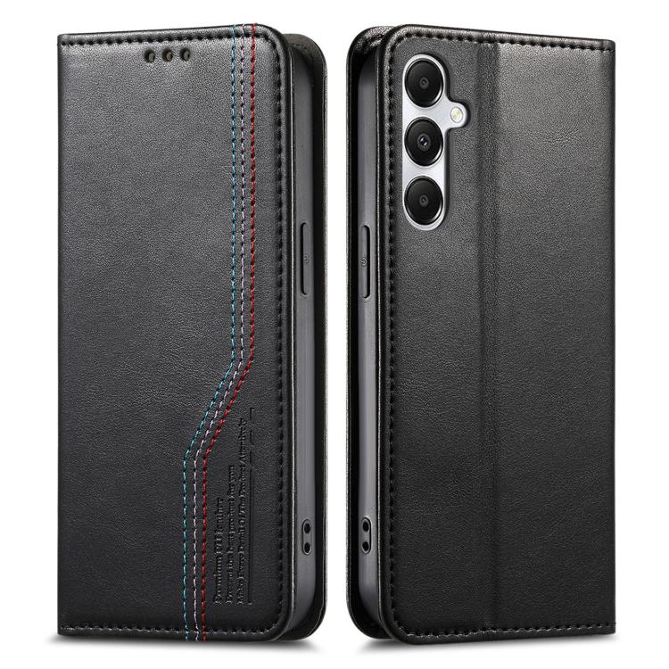 Funda de cuero con correa elástica y ventosa magnética para Samsung Galaxy M15 5G (negra)