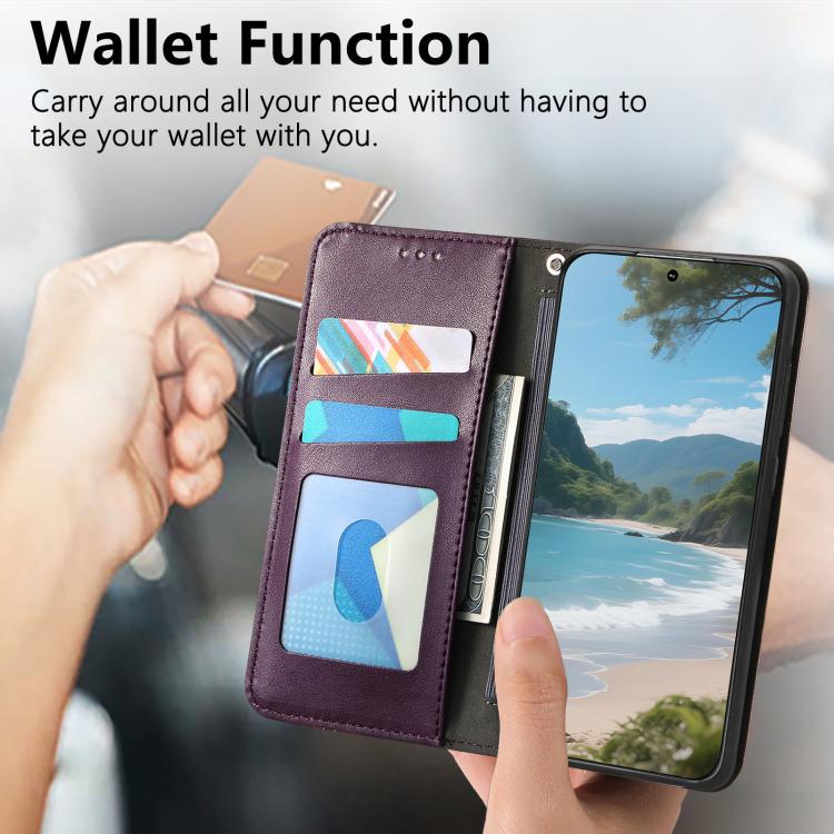 Funda de cuero con correa elástica y ventosa magnética para Samsung Galaxy A55 5G (morado)