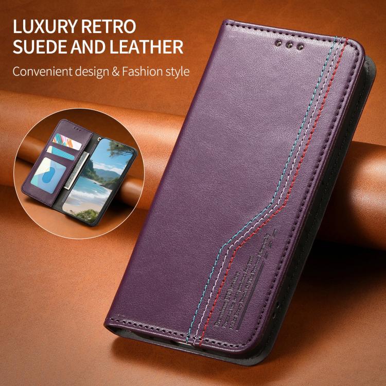 Funda de cuero con correa elástica y ventosa magnética para Samsung Galaxy A55 5G (morado)