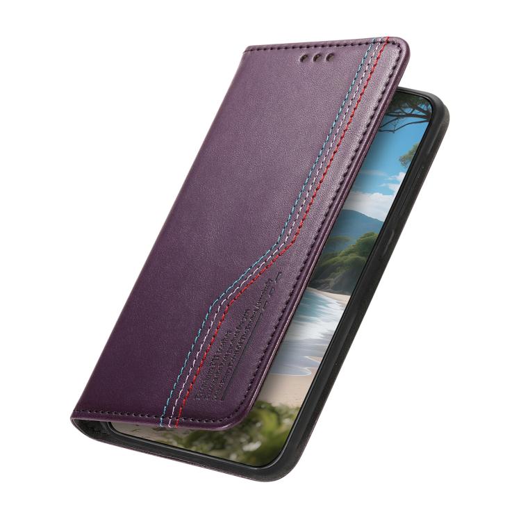 Funda de cuero con correa elástica y ventosa magnética para Samsung Galaxy A15 (morado)