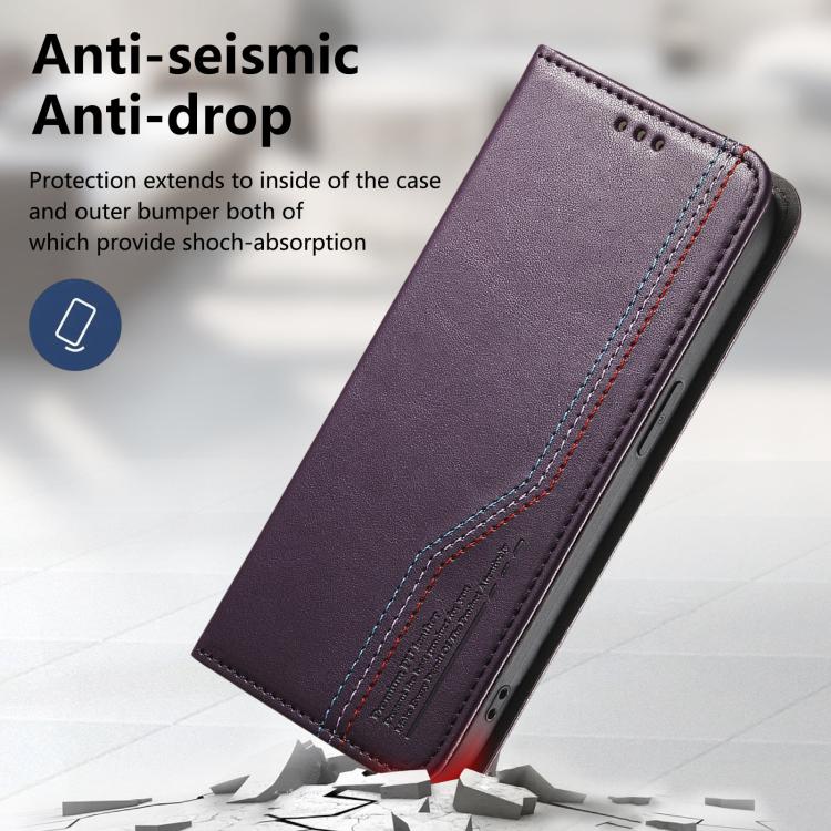 Funda de cuero con correa elástica y ventosa magnética para Samsung Galaxy A15 (morado)