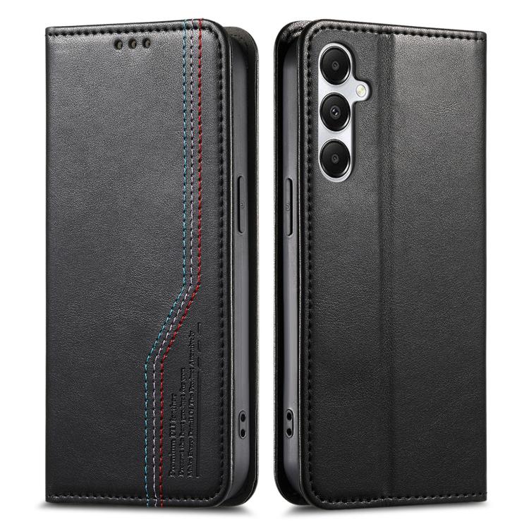 Funda de cuero con correa elástica y ventosa magnética para Samsung Galaxy A25 5G (negra)