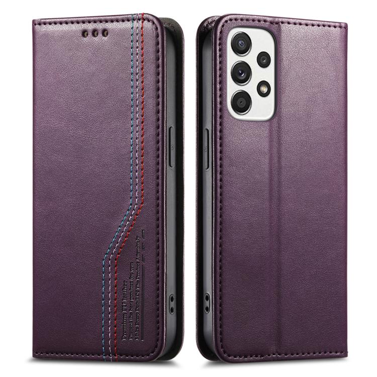 Funda de cuero con correa elástica y ventosa magnética para Samsung Galaxy A53 5G (morado)