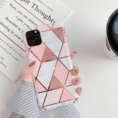 Funda para Teléfono Móvil iPhone 11 Pro Plating Geometric Pattern Mosaic Marble TPU (Rosa Pj1)