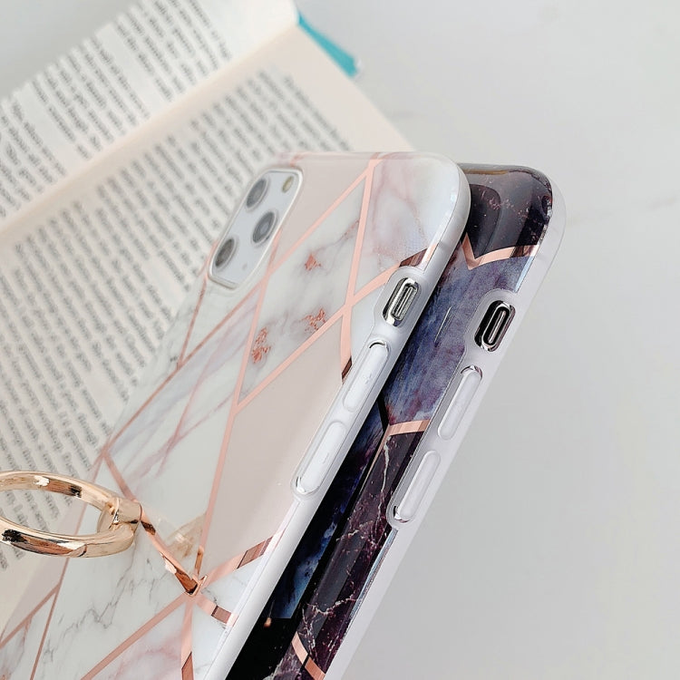 Funda para iPhone 11 Pro Max TPU Plating Patrón Geométrico Mosaico Mármol Anillo Soporte Diamantes de Imitación (Verde)