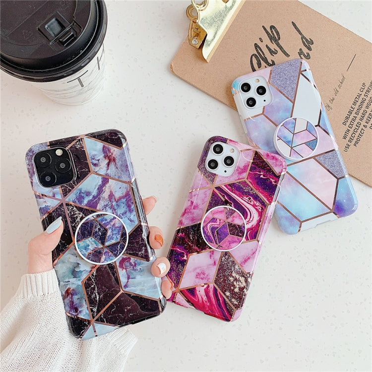 Funda para Teléfono iPhone 11 TPU Patrón Geométrico Mosaico Mármol con Soporte Plegable (Verde)
