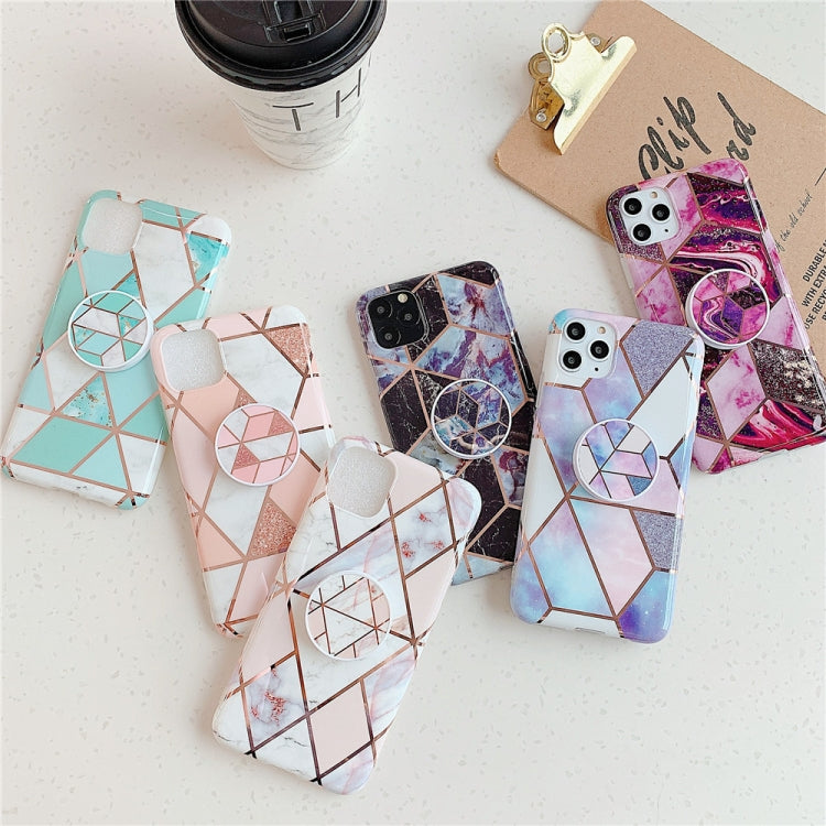 Caja para iPhone 11 Pro TPU Enchapado Patrón Geométrico Colorido Mosaico Mármol con Soporte Plegable (Verde Pf2)