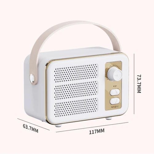Mini Altavoz Bluetooth Portátil de Mano Sonido Estéreo Nivel Hifi Retro (Blanco)