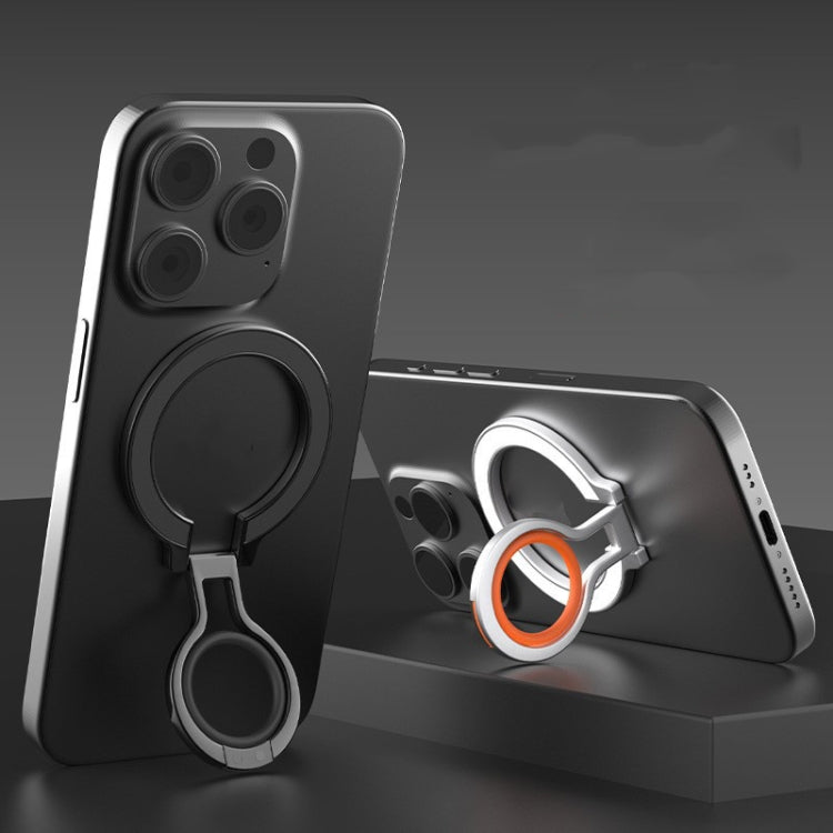 Soporte Magnético para Teléfono Móvil Aleación de Zinc con Anillo y Protector de Silicona (Negro + Naranja)