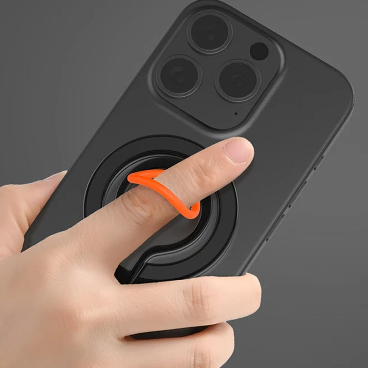 Soporte Magnético para Teléfono Móvil Aleación de Zinc con Anillo y Protector de Silicona (Negro + Naranja)