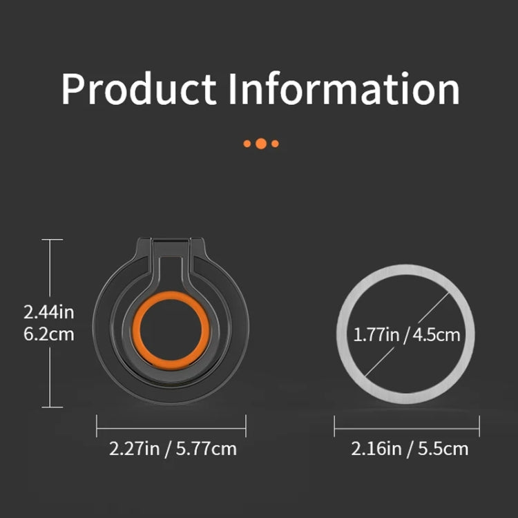 Soporte Magnético para Teléfono Móvil Aleación de Zinc con Anillo y Protector de Silicona (Negro + Naranja)