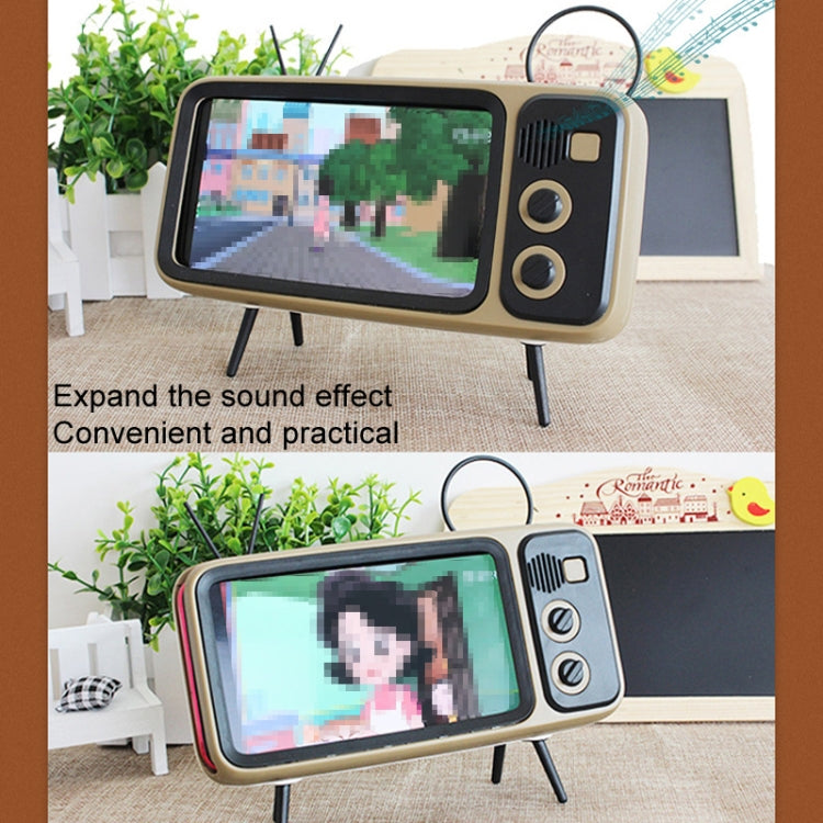 Soporte de Escritorio para Teléfono Móvil con Reproductor de Altavoz Bluetooth y Tv Pequeña Retro (Gris Plateado)