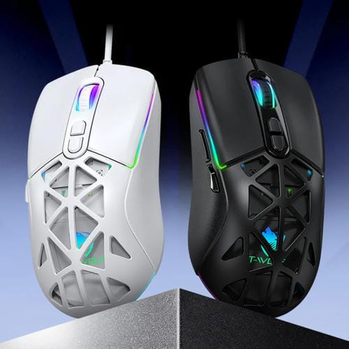Ratón para Juegos T-Wolf G520 con Cable, Diseño Hueco en Forma de Panal, RGB y 7 Teclas (Negro)