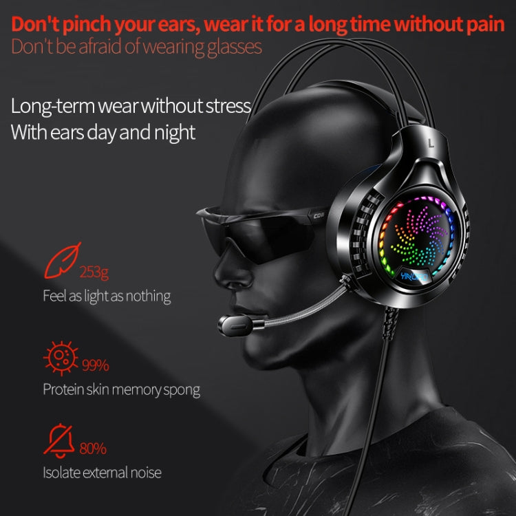 Auriculares con Cable para Ordenador Yindiao Q7 con Luz Colorida, USB para Juegos, Tarjeta de Sonido USB 7.1 (Rosa)