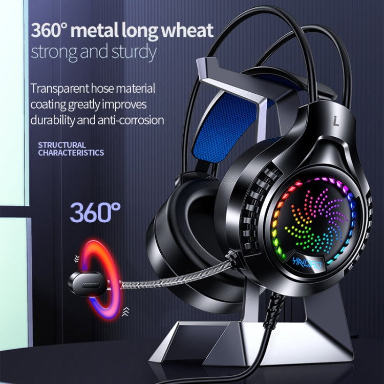 Auriculares con Cable para Ordenador Yindiao Q7 con Luz Colorida, USB para Juegos, Tarjeta de Sonido USB 7.1 (Rosa)
