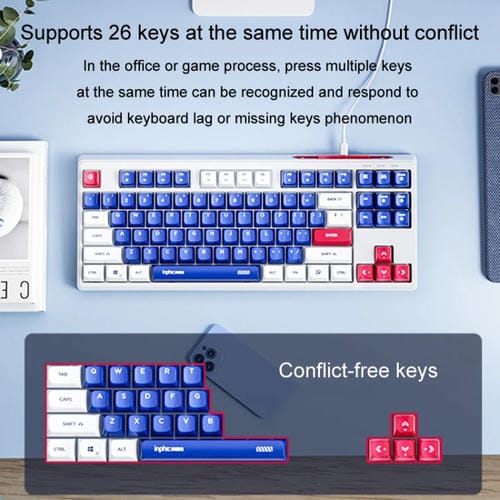 Teclado Mecánico con Cable Inphic K902 de 87 Teclas con Luz y Silencio para Juegos Oficina y Hogar (Azul y Blanco)