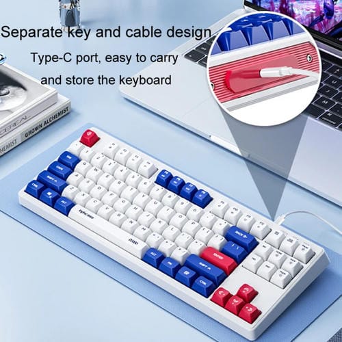 Teclado Mecánico con Cable Inphic K902 de 87 Teclas con Luz y Silencio para Juegos Oficina y Hogar (Azul y Blanco)