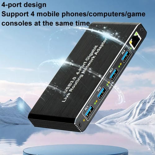 Adaptador de Red Gigabit USB 3.0 de 4 Puertos Enrutador Plug And Play (Negro)