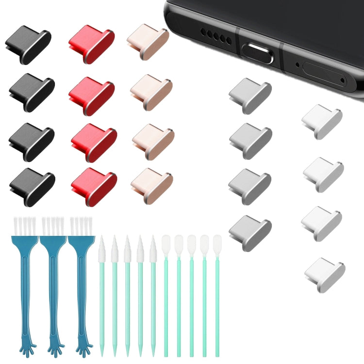 Kit de Limpieza de Tapones Antipolvo Metal para Teléfonos con Interfaz Tipo C (Negro)