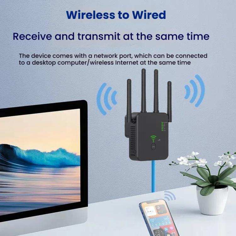 Repetidor Inalámbrico Urant U10 300 Mbps 2,4 G Amplificador Señal WIFI 4 Antenas Enchufe Estadounidense (Negro)