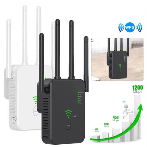 Repetidor Inalámbrico Urant U10 1200 Mbps 2,4 GHz y 5,8 GHz Amplificador de Señal WIFI 4 Antenas Enchufe Estadounidense (Blanco)