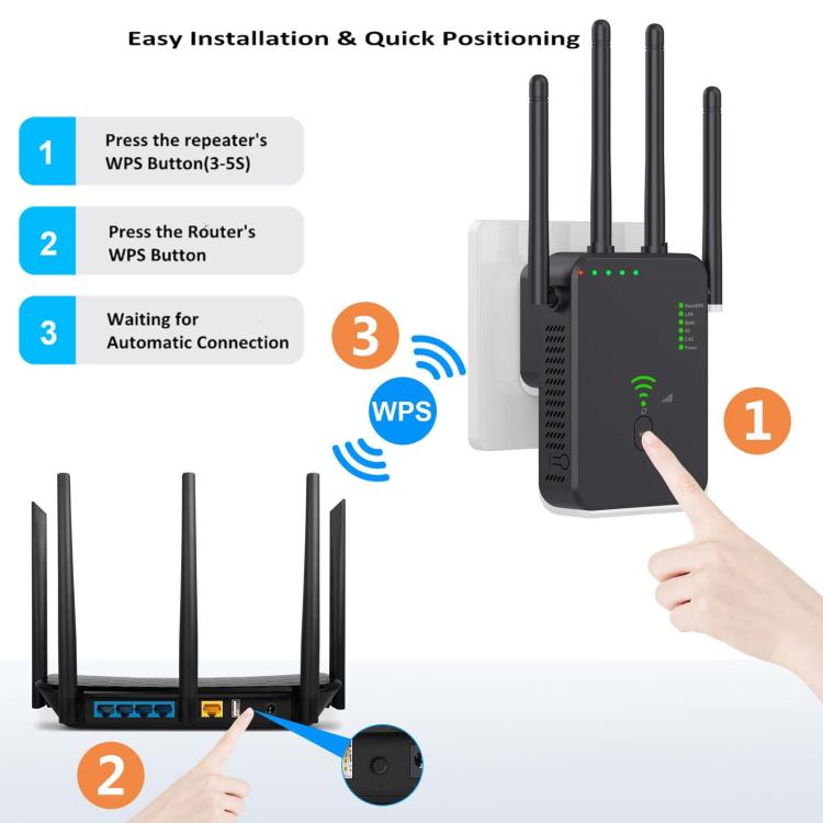 Repetidor Inalámbrico Urant U10 1200 Mbps 2,4 GHz 5,8 GHz Amplificador Señal WIFI 4 Antenas Enchufe Europeo (Blanco)