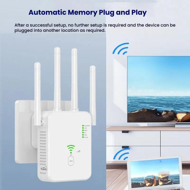 Repetidor Inalámbrico Urant U10 1200 Mbps 2,4 GHz 5,8 GHz Amplificador Señal WIFI 4 Antenas Enchufe Europeo (Blanco)