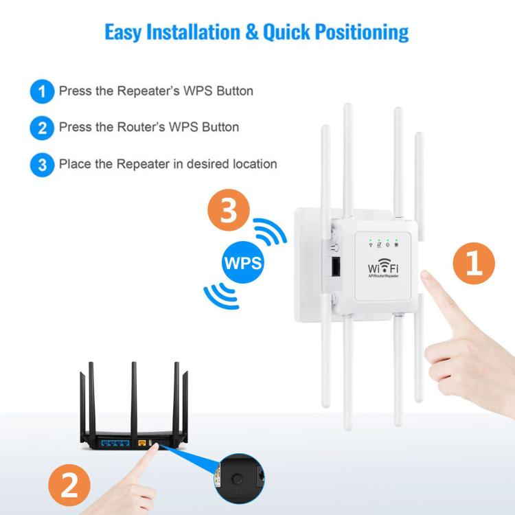 Repetidor Inalámbrico U18 1200 Mbps 2,4 G y 5 G Amplificador de Señal WIFI 8 Antenas Enchufe Estadounidense (Blanco)