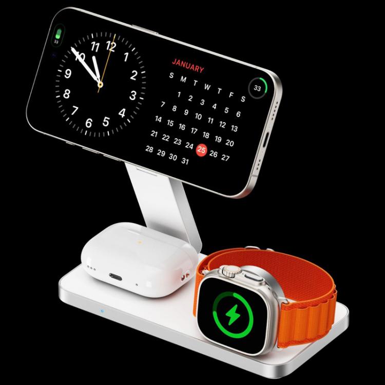 Base de carga inalámbrica magnética plegable T8 3 en 1 para Apple Watch, iPhone y AirPods (Negro)
