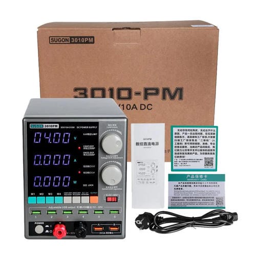 Puissance Meter Sugon 3010Pm Réparation de téléphones cellulaires avec écran numérique, 150 W, 30 V, 10 A, 4 prises UE