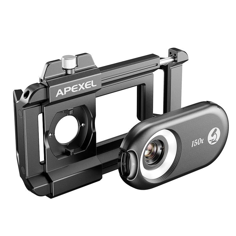 Microscopio portátil Apexel Apl-Ms150 150X con Lente para teléfono celular y luces Led/Uv (Negro)