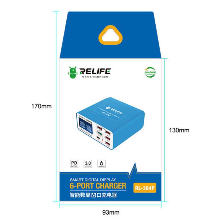 Cargador rápido Relife RL-304P 6 Puertos con Pantalla Digital PD3.0 + QC3.0 (Enchufe UE)