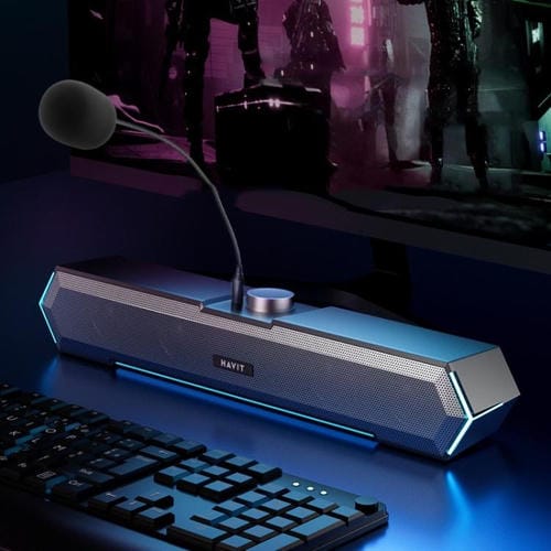 Altavoz con Cable para Computadora de Escritorio Havit M19 con Iluminación RGB y Micrófono Bluetooth