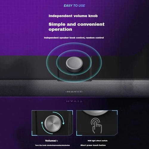 Altavoz con Cable para Computadora de Escritorio Havit M19 RGB con Efecto de Iluminación y Bluetooth (Negro)