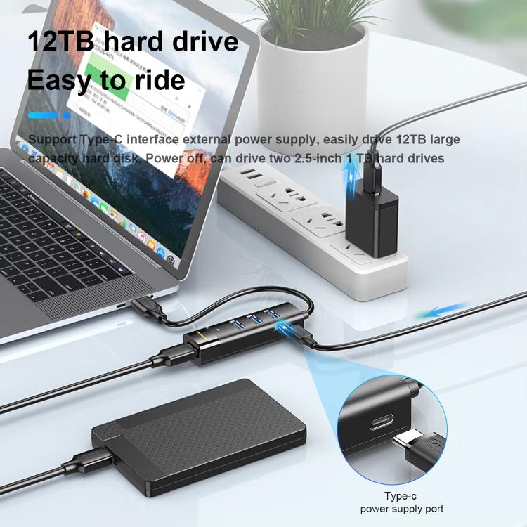 Estación de Acoplamiento Mindpure US023 1,5 m Concentrador Tipo C a 4 Puertos USB 3.0