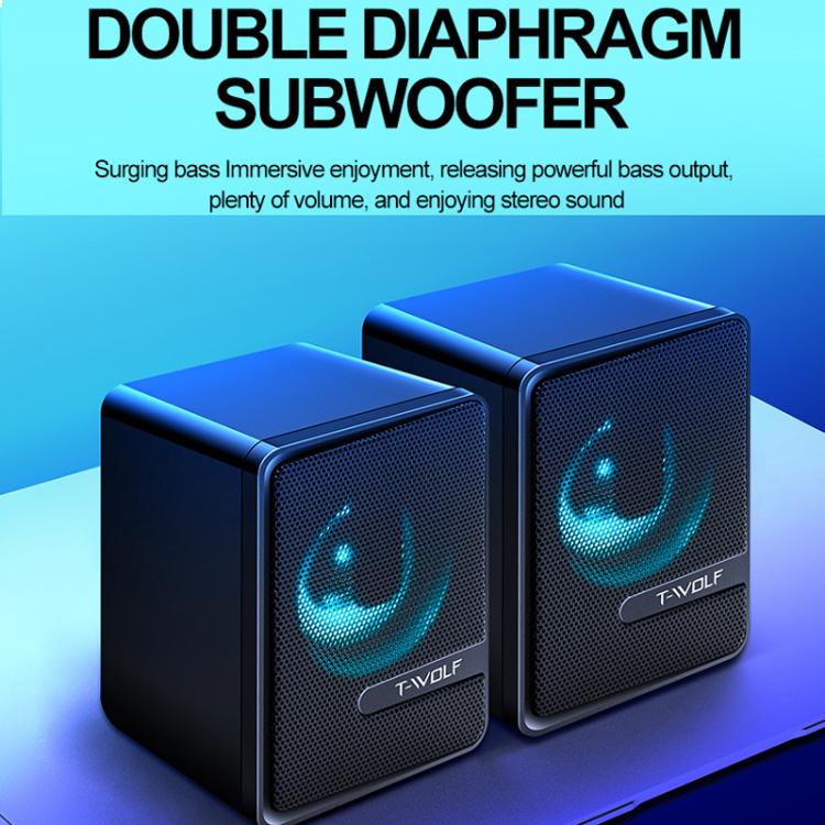 Altavoces de Escritorio T-Wolf S3 USB y 3,5mm para Teléfono, PC y Portátil con Subwoofer de Doble Diafragma (Negro)