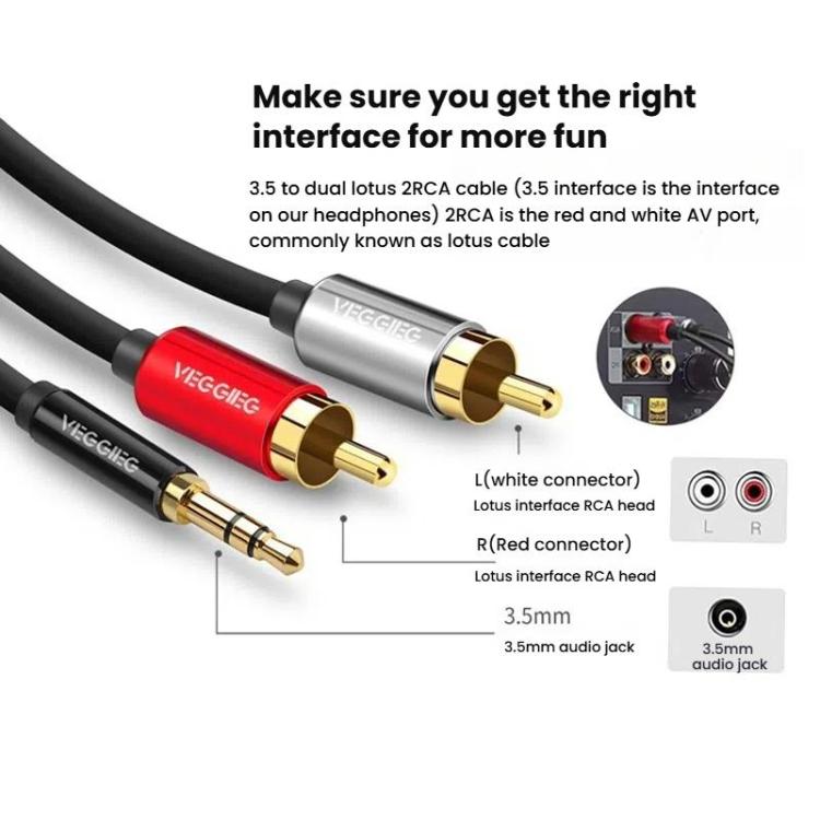 Cable de audio VEGGIEG 3,5 mm a 2 RCA para altavoces móvil y ordenador (5 m)