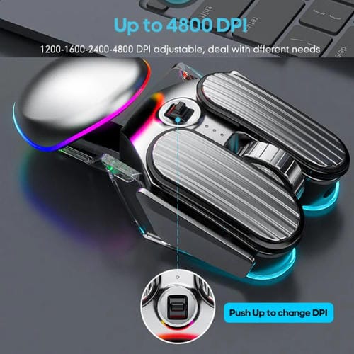 Ratón inalámbrico IMICE T800 para juegos con Bluetooth modo dual recargable iluminación RGB (Negro)