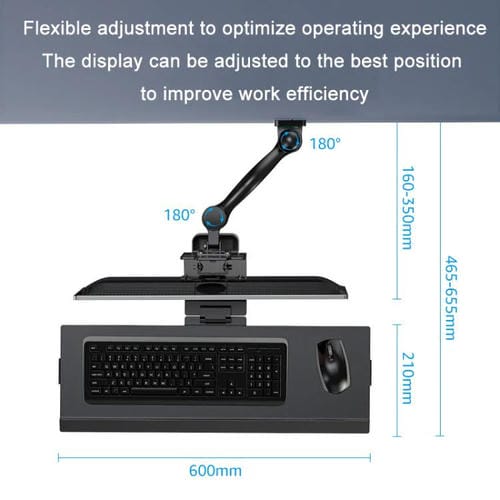 Soporte para monitor WKS-1 montaje en pared con bandeja para mouse y teclado (Negro)