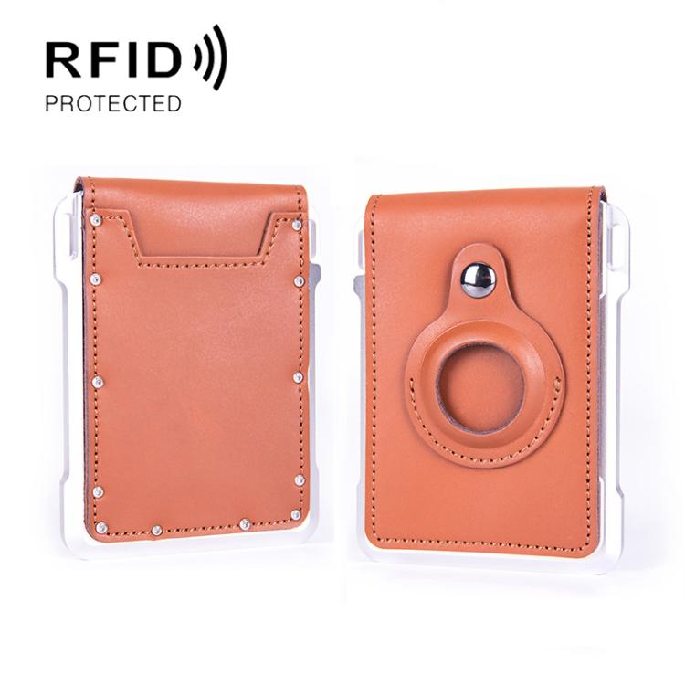 Cartera metálica de piel de vaca para tarjetas de crédito, ranura para AirTag, RFID, antirrobo (albaricoque)