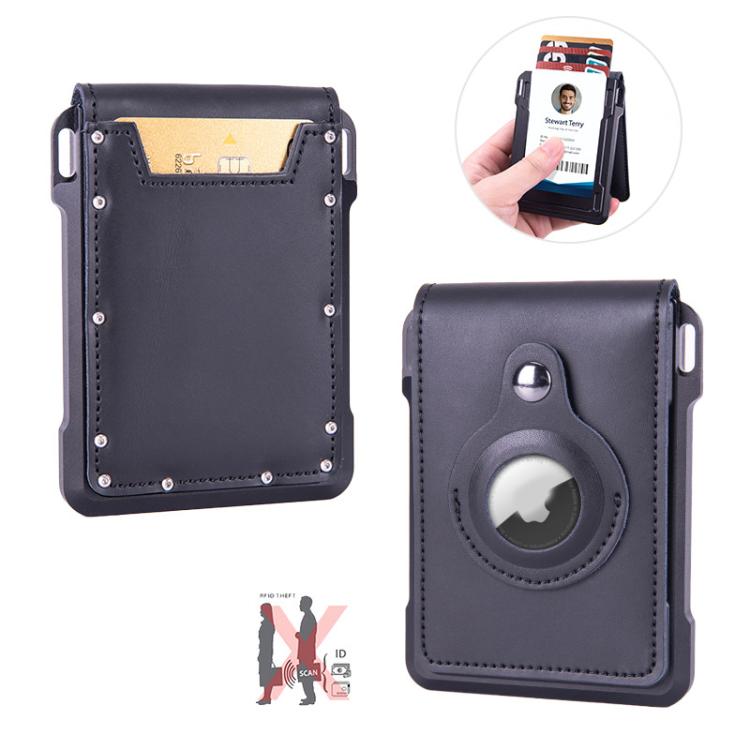 Cartera metálica de piel de vaca para tarjetas de crédito, ranura para AirTag, RFID, antirrobo (albaricoque)
