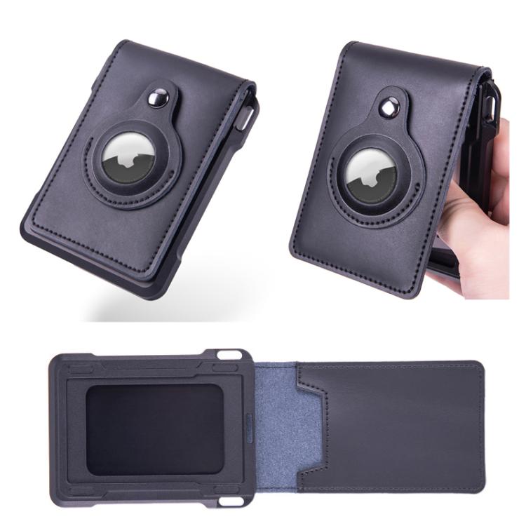 Cartera metálica de piel de vaca para tarjetas de crédito, ranura para AirTag, RFID, antirrobo (albaricoque)