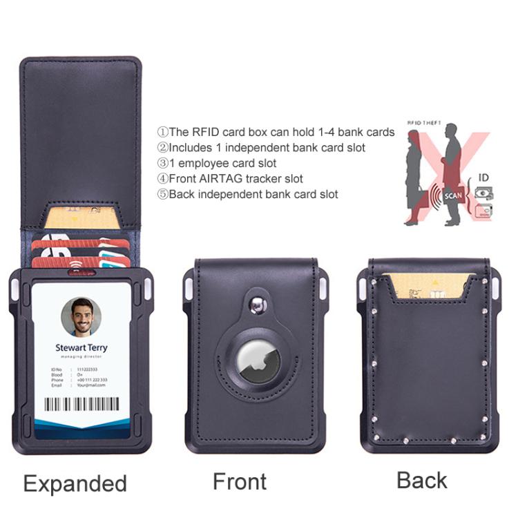 Cartera metálica de piel de vaca para tarjetas de crédito, ranura para AirTag, RFID, antirrobo (café)
