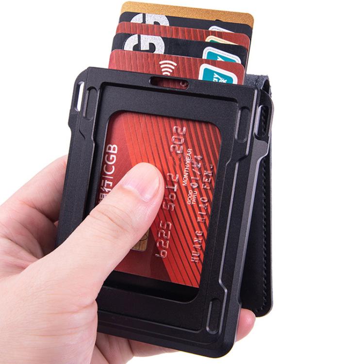 Cartera metálica de piel de vaca para tarjetas de crédito, ranura para AirTag, RFID, antirrobo (café)
