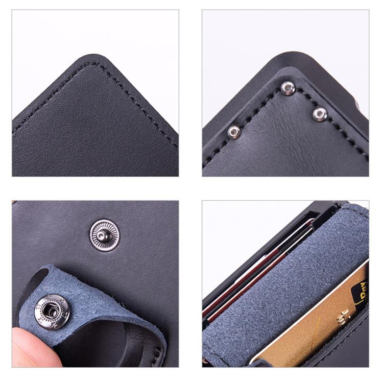 Cartera metálica de piel de vaca para tarjetas de crédito, ranura para AirTag, RFID, antirrobo (café)