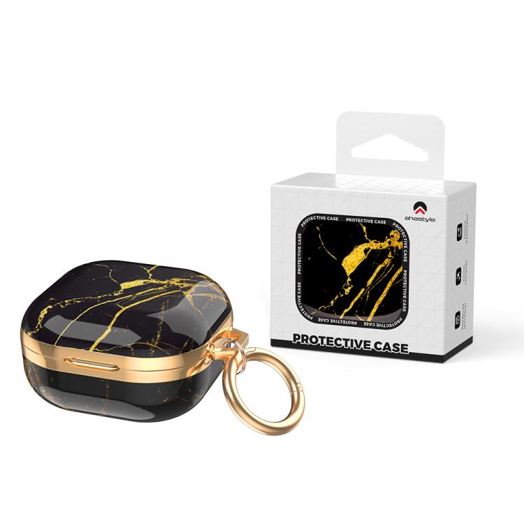 Funda protectora de TPU AhaStyle DD-WG01 para auriculares Samsung Galaxy Buds Pro / Live / 2 / 2 Pro / FE, diseño: mármol negro y dorado