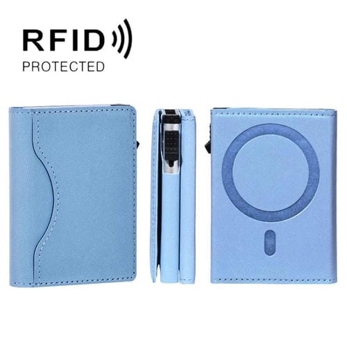 Tarjetero magnético emergente con bloqueo RFID de un solo clic para iPhone MagSafe (azul)