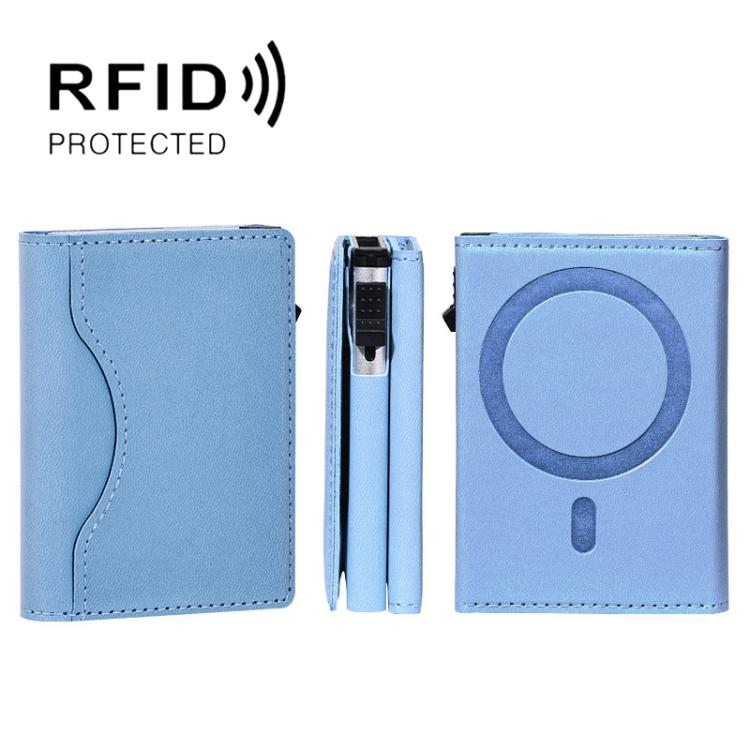 Tarjetero magnético emergente con bloqueo RFID de un solo clic para iPhone MagSafe (azul)