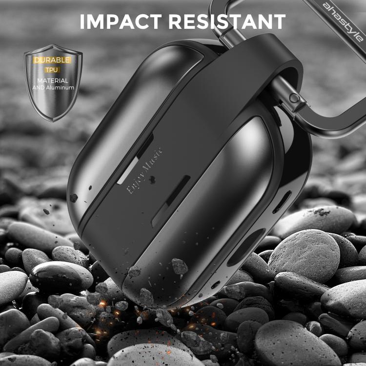 Funda protectora AhaStyle WG75-PRO2 de TPU y aleación de aluminio, resistente a arañazos y dividida, para AirPods Pro 2 (negra)