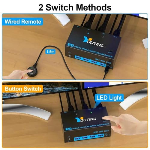 Conmutador KVM USB 3.0 YOUTING KC-KM434B 2 entradas 3 salidas enchufe australiano